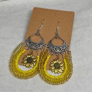 Elegant Silver and Yellow Sunflower Earrings
